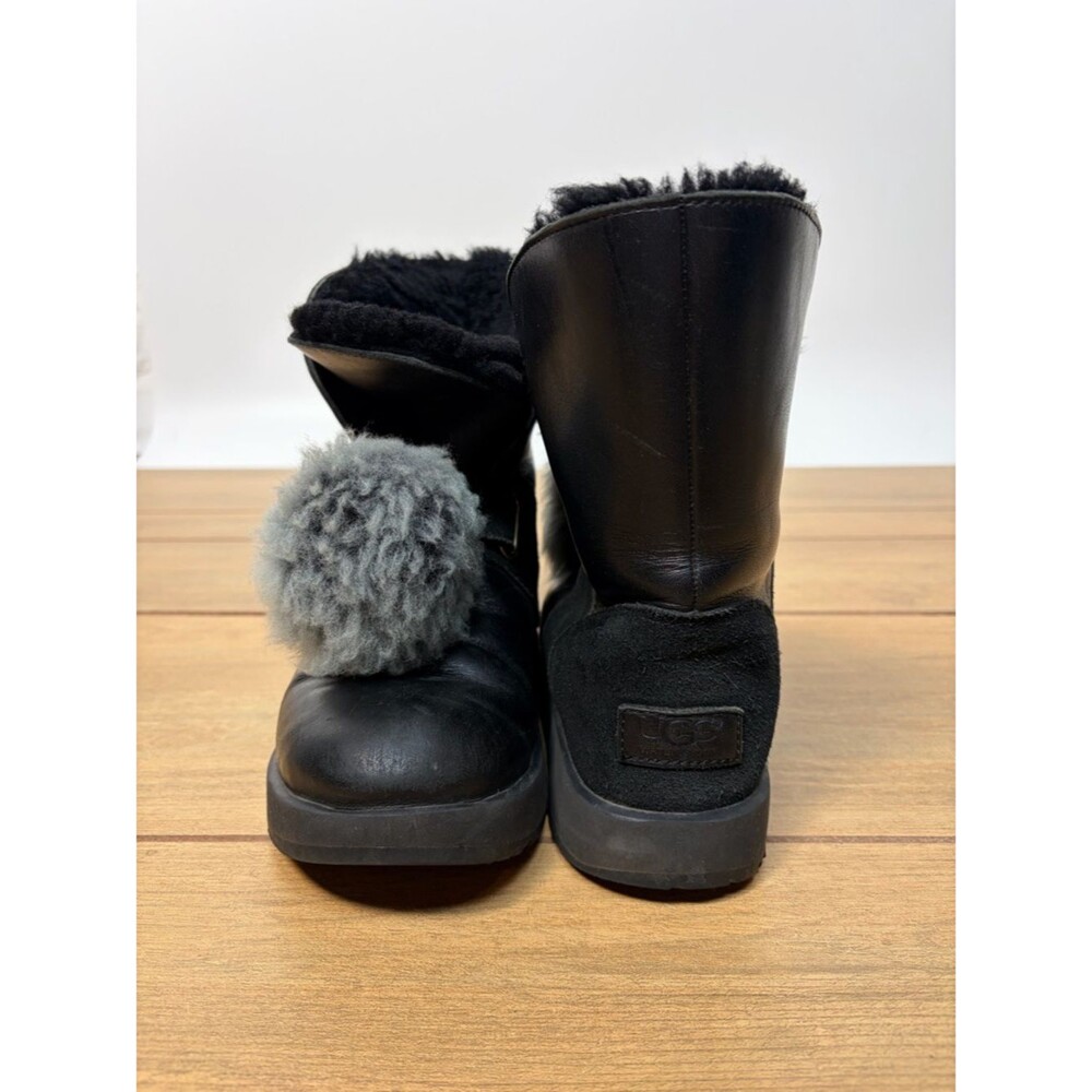 UGG Isley Black Leather Vibram Pom Pom Waterproof Boot Women's Size US7